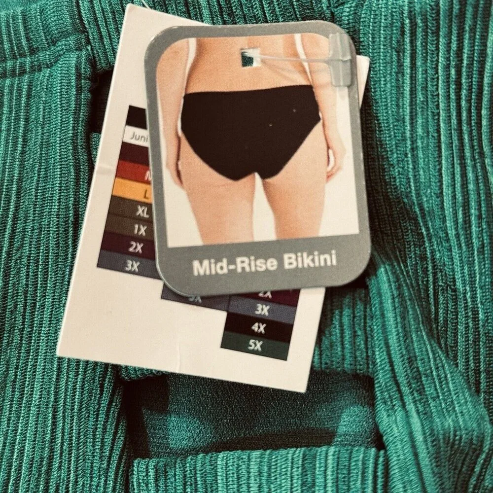 TIME & TRU Mid-Rise Bikini Swimsuit Bottoms 3X (24W-26W) Green Open Sides‎ NEW